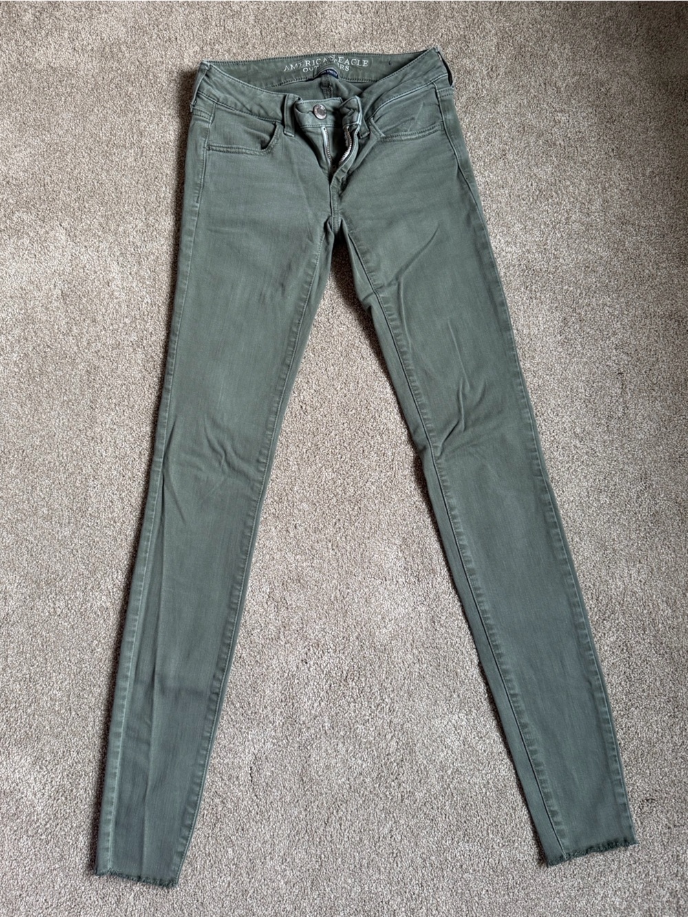 American Eagle Distressed Olive Green Skinny Jeans